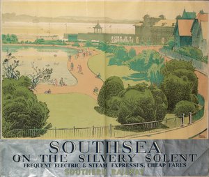 &39;Southsea on the Silvery Solent&39;, cartaz anunciando Southern Railways