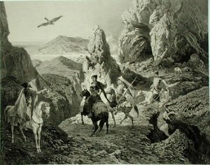 A Falcon Hunt perto de Yerevan, Armênia, placa 20 de um livro sobre o Cáucaso, gravado por Eugene Ciceri (1813-90) e Adolphe Jean-Baptiste Bayot (1810-66), publicado por Alfred Leon Lemercier, Paris