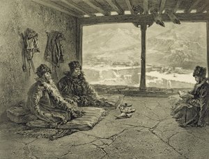 Palestra Sharia em Khosrakh, Daguestão, prato 50 de um livro sobre o Cáucaso, gravado por Adolphe Mouilleron (1820-81), publicado por Alfred Leon Lemercier, Paris, 1847 de Grigori Grigorevich Gagarin