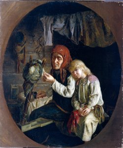 Lecon de filage - Aula de fiação - Peinture de Grigori (Grigoriy, Grigory) Grigoryevich Myasoyedov (Myasoedov, Miasoedov) (1834-1911), huile sur toile