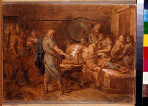 Apelo de Kuzma Minin (falecido em 1616) ao príncipe Dmitri Pozharsky (1577-1642) - Obra de Grigori Ivanovich Ugryumov (Ugrioumov) (1764-1823), aquarela e branco sobre papel, por volta de 1800 (31,6x42 cm) - (apelo de Kuzma Minin a o príncipe Dmitry Pozhars de Grigoriy Ivanovich Ugryumov