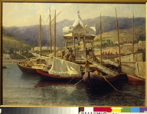 Le port de Yalta (Ucrânia) - Peinture de Grigori (Grigoriy, Grigory) Grigoryevich Myasoyedov (Miasoedov) (1834-1911), huile sur toile de Grigoriy Myasoyedov