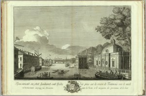 Vista do rio Fontanka do livro da gruta até o 50º aniversário da fundação de São Petersburgo, 1753 de Grigory Anikeevich Kachalov