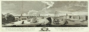 Vista do rio Neva a jusante entre o Palácio de Inverno e o Livro da Academia de Ciências para o 50º aniversário de São Petersburgo, 1753 de Grigory Anikeevich Kachalov