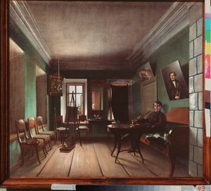 Interior da Casa de Bykov - Pintura de Grigori Vasilyevich Yurov (?- após 1896), óleo sobre tela, ca. 1850, arte russa de Grigory Vasilievich Yurov