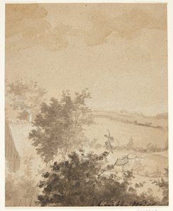 Paisagem com árvores e casa de fazenda de Grubbe Møller