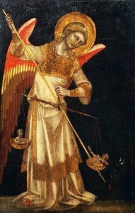 Um anjo protegendo uma alma do diabo