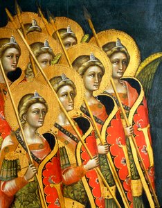 Faixa armada de anjos, por Guariento (ativo 1338-1367 ou 1370), detalhe