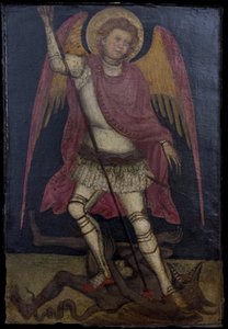 São Miguel Arcanjo luta contra Satanás. de Guariento di Arpo