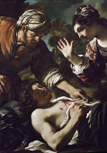 Herminie (Erminia) descobre o Tancrede com astúcia (detalhe) de Guercino