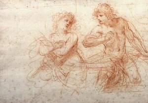 Estudo de um Homem e uma Mulher Nus (giz vermelho) de Guercino