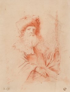 Esboço de homem barbudo de turbante (giz vermelho no papel) de Guercino