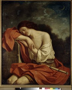 O Endímion adormecido. Pintura de Giovanni Francesco Barbieri conhecida como Guercino ou Le Guerchin (1591-1666), óleo sobre tela. Arte italiana de Guercino