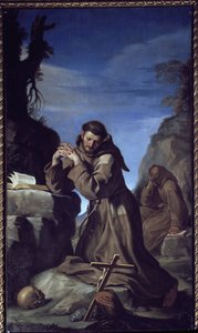 Santo: François Adorando a Cruz - Óleo sobre tela de Guercino