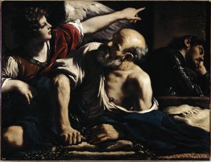São Pedro liberta por um anjo - Óleo sobre tela, cerca de 1622 de Guercino