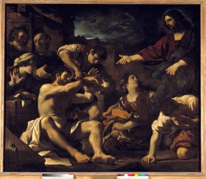 A ressurreição de Lázaro. Pintura de Giovanni Francesco Barbieri Guerchin dit Il Guercino (1591-1666). 1619 Sun. 2,01x2,33 m de Guercino