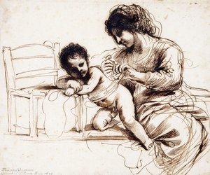 Mãe e filho por uma cadeira, de Guercino