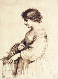 Uma jovem mulher segurando uma cesta de frutas, de Guercino
