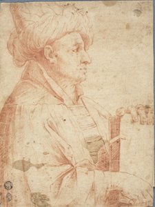 Busto de homem de turbante com um livro de Guercino