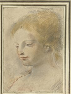 Cabeça de uma jovem mulher, com o olhar abatido de Guercino
