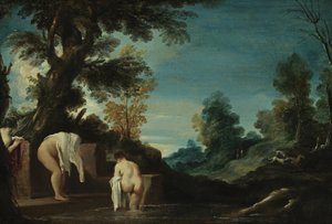 Paisagem com mulheres a tomar banho de Guercino