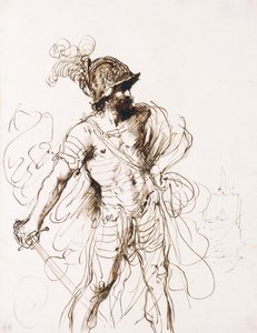 Marte, sua espada desembainhada, virou-se para a direita, de Guercino