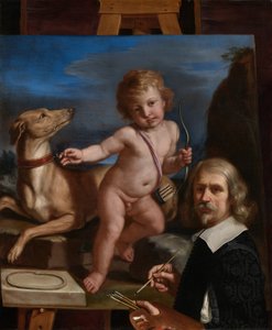 Autorretrato diante de uma pintura de «Amor Fedele» de Guercino