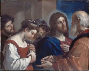 A mulher apanhada em adultério de Guercino