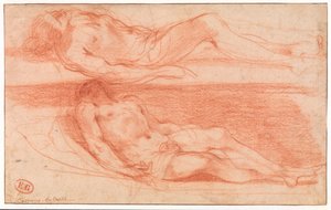Dois estudos de um homem seminu reclinado de Guercino