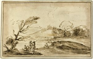 Dois grupos de figuras em uma paisagem de Guercino