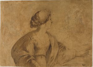 Mulher de perfil, apontando com a mão esquerda de Guercino