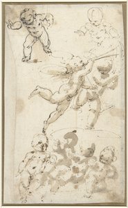 Putti e um anjo flutuante
