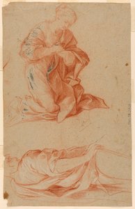 Desenho, Estudos da Virgem Maria e de um homem de pé, ca. 1660 de Gugliemo Cortese