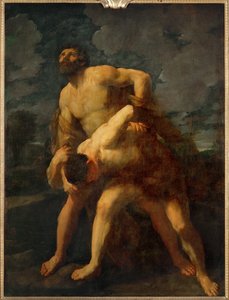 Hércules luta com o deus do rio Achelaos, que também ama Dejaneira, mas perde o combate e a ninfa ...