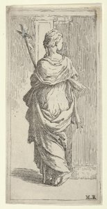 Menina carregando um crucifixo e caminhando em direção a uma pilastra, vista por trás, ca. 1590-1600. de Guido Reni