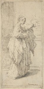 Menina carregando uma almofada, vista de perfil para a direita, 1590-1690. de Guido Reni