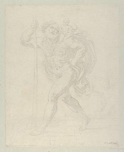 São Cristóvão caminhando com o Menino Jesus no ombro esquerdo, contrapro..., ca. 1600-1640. de Guido Reni