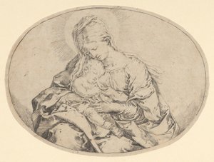 A Virgem segurando o menino Cristo, uma composição oval, ca. 1600-1640. de Guido Reni