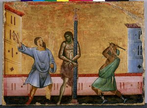 A Flagelação de Cristo (tempera na madeira) de Guido da Siena