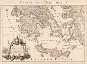 Mapa da Grécia antiga e parte da Turquia (gravura) de Guillaume (after) Delisle