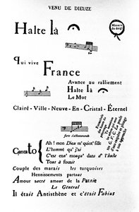 Calligram (rebus) de Guillaume Apollinaire (1880-1918): "Come of Dieuze".