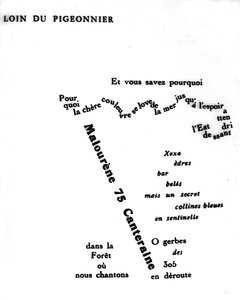 Caligrama de Guillaume Apollinaire (1880-1918): "Longe do pombo"