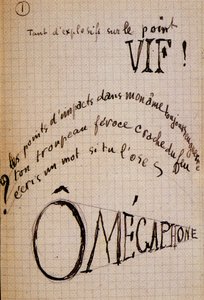Calligram de Guillaume Apollinaire - em "Du coton dans les oreilles", manuscrito de autógrafo de 17 folhas