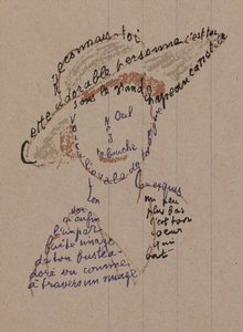 Caligrama "Reconnais-toi" para Coco Chanel, c. 1918 de Guillaume Apollinaire