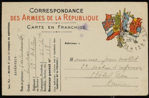 Cartão postal para Jean Mollet, 1915 de Guillaume Apollinaire