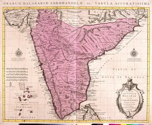 Mapa de Coromandel e Malabar (Índia) (gravura de Guillaume Delisle