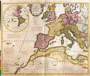 Mapa da Europa e das costas do Norte de África (gravura de Guillaume Delisle