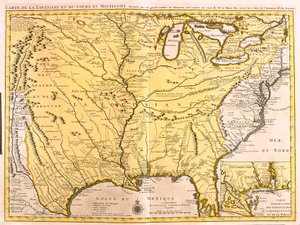 Mapa da Louisiana (EUA) e do Rio Mississippi (gravura de Guillaume Delisle