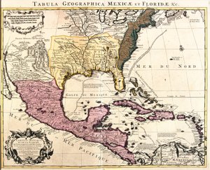 Mapa do México e Flórida (EUA) com as ilhas do Caribe (Cuba, Haiti, Jamaica, Antilhas) (gravura