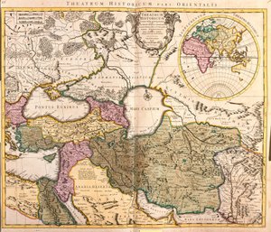 Mapa dos países vizinhos do Mar Cáspio (Rússia, Arménia, Pérsia, Cazaquistão, Turquemenistão) (gravura